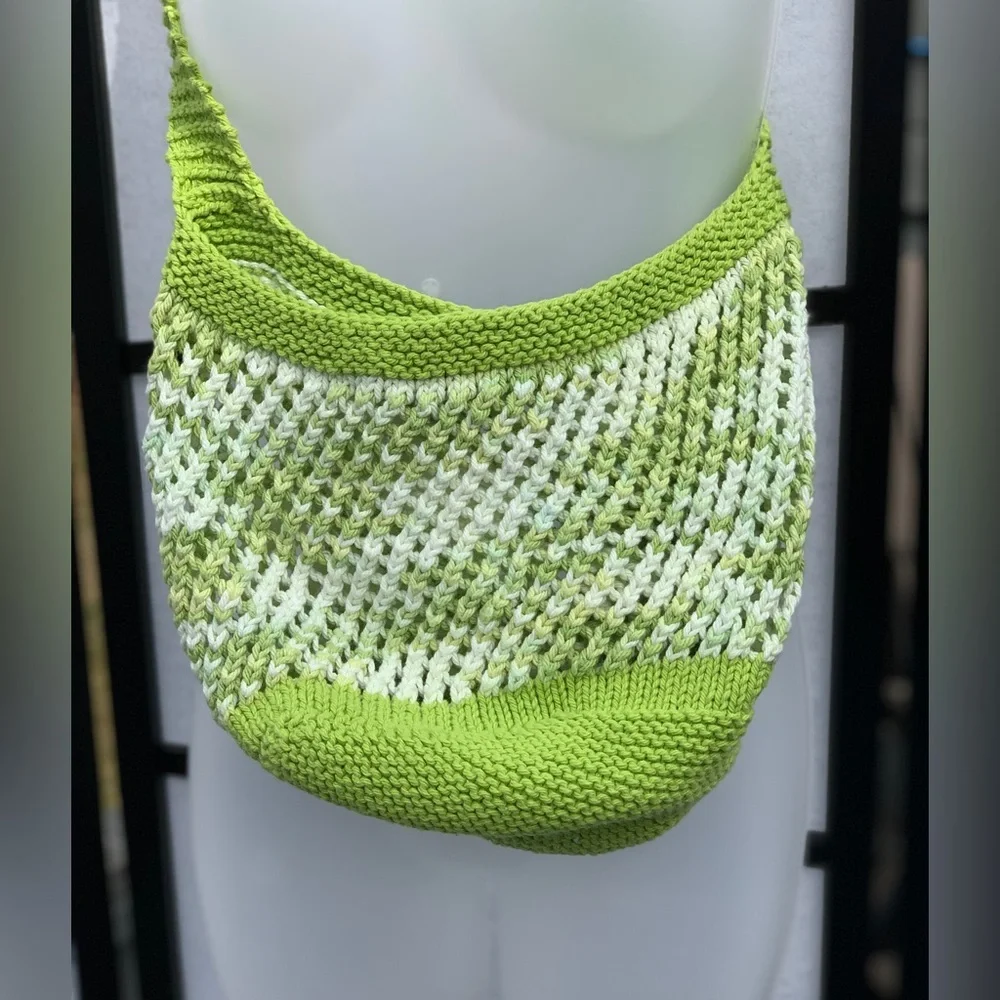 One of a kind, Handmade, Crochet Bag ~ Green & White